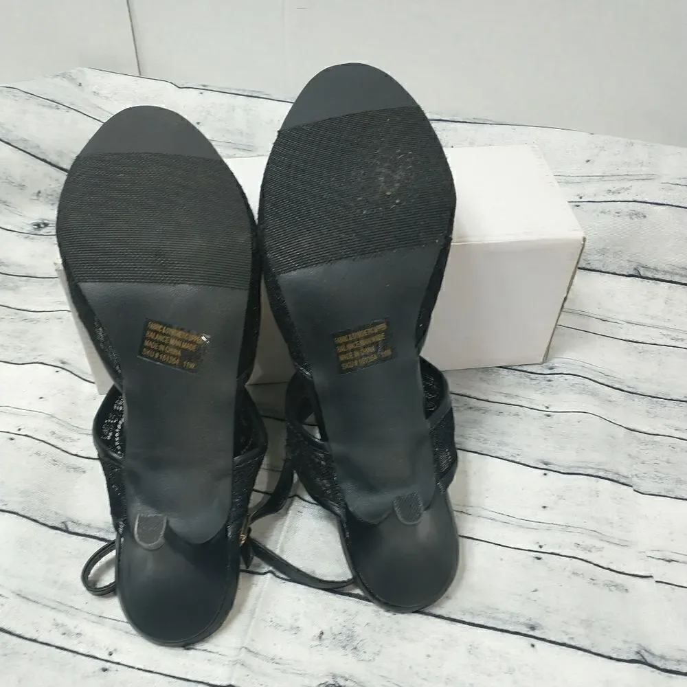 Angel Steps Womens Black Ankle Strap SZ 11W Sandle 2.5in Heel
